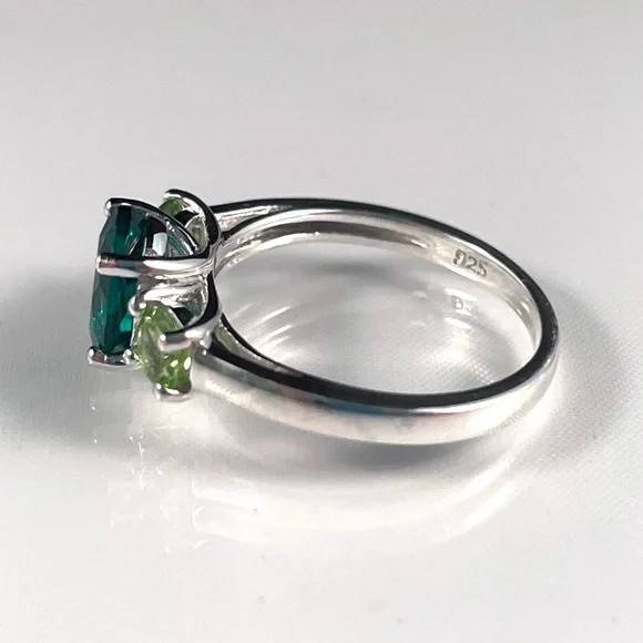 Art Nouveau-Inspired Sterling Silver Emerald and Peridot Ring, Size 6 - Picture 3 of 9